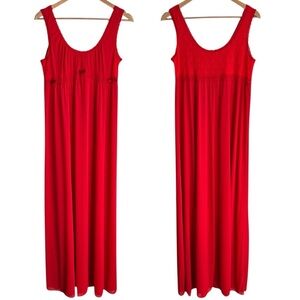 Vintage 90s Cherie Long Red Nightgown Sz L Stretch Lace Nightie Lingerie Maxi
